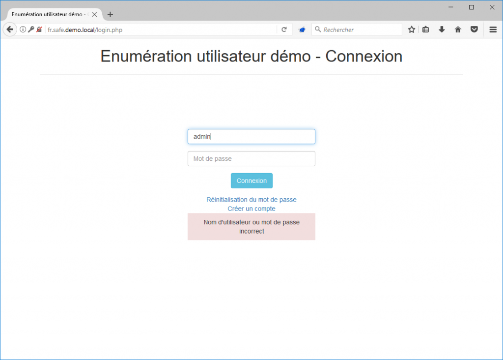 Connexion - pas d'énumération