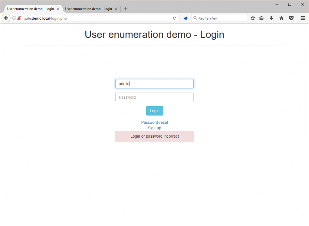 login form no user enumeration