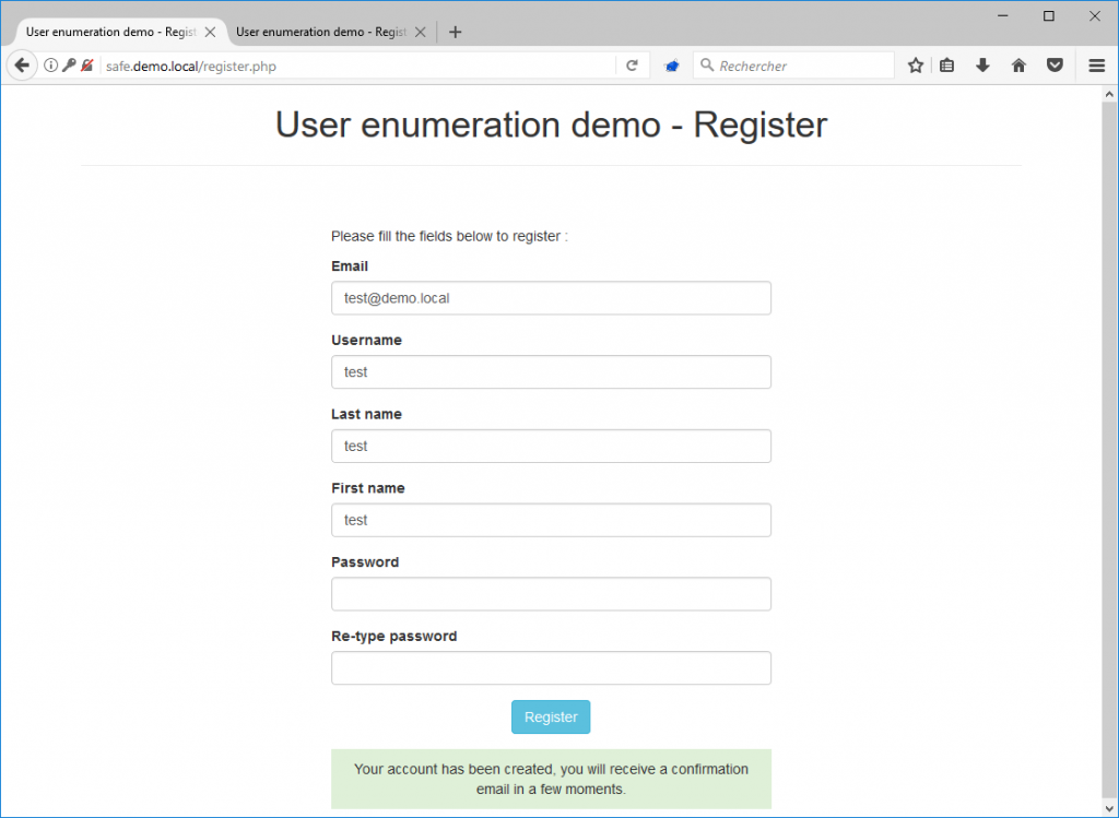 account registration user enumeration