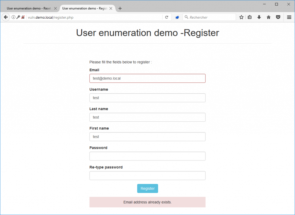 account registration user enumeration