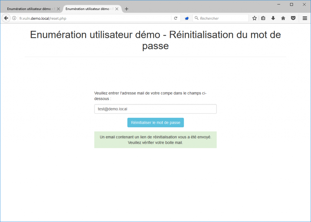 Réinitialisation de mot de passe - énumération