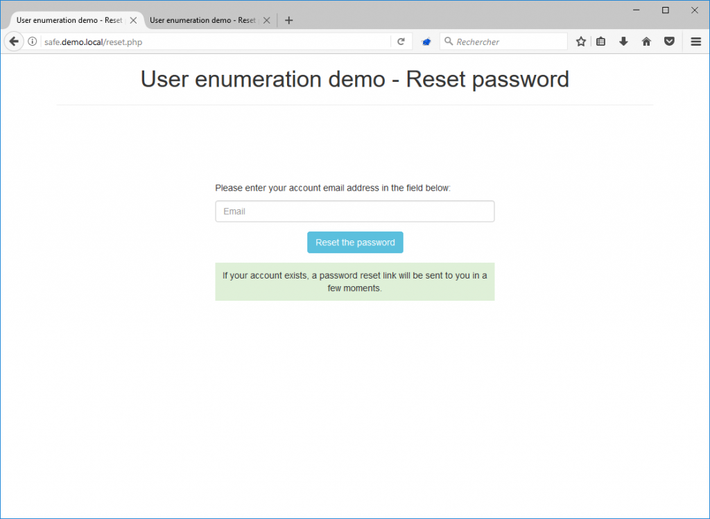 reset password no user enumeration