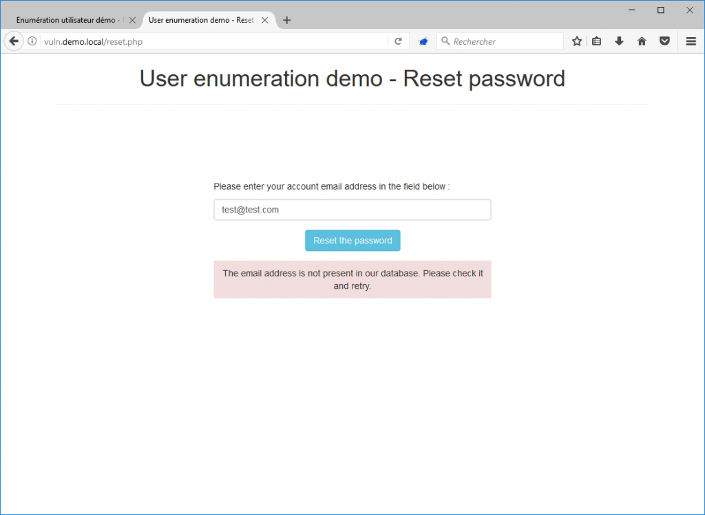 reset password user enumeration