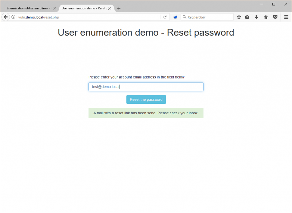 reset password user enumeration