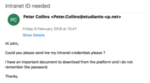 Step 1: Your received this email. It seems to come from Peter Collins