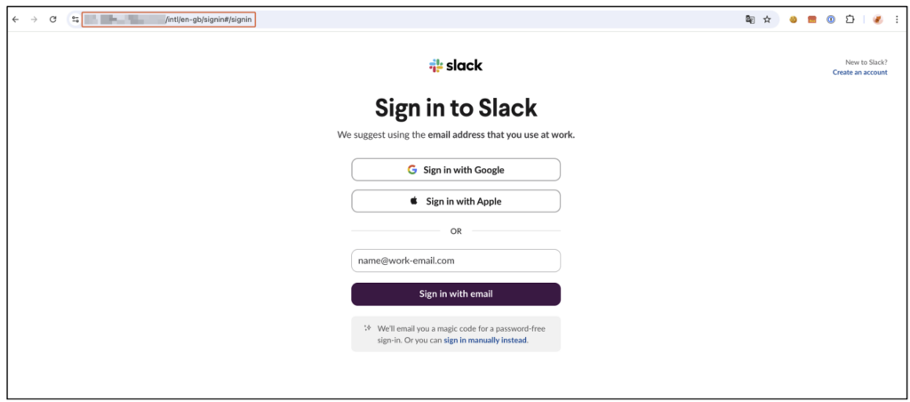 Fake Slack authentication page