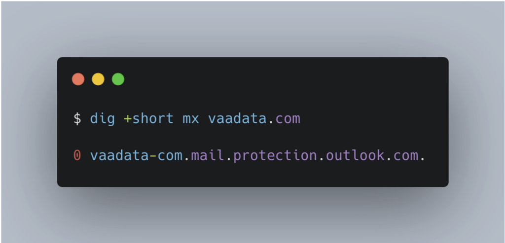 MX record of the vaadata.com domain
