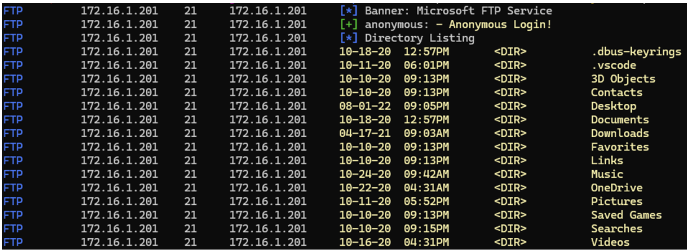 Netexec output when an anonymous FTP connection is detected