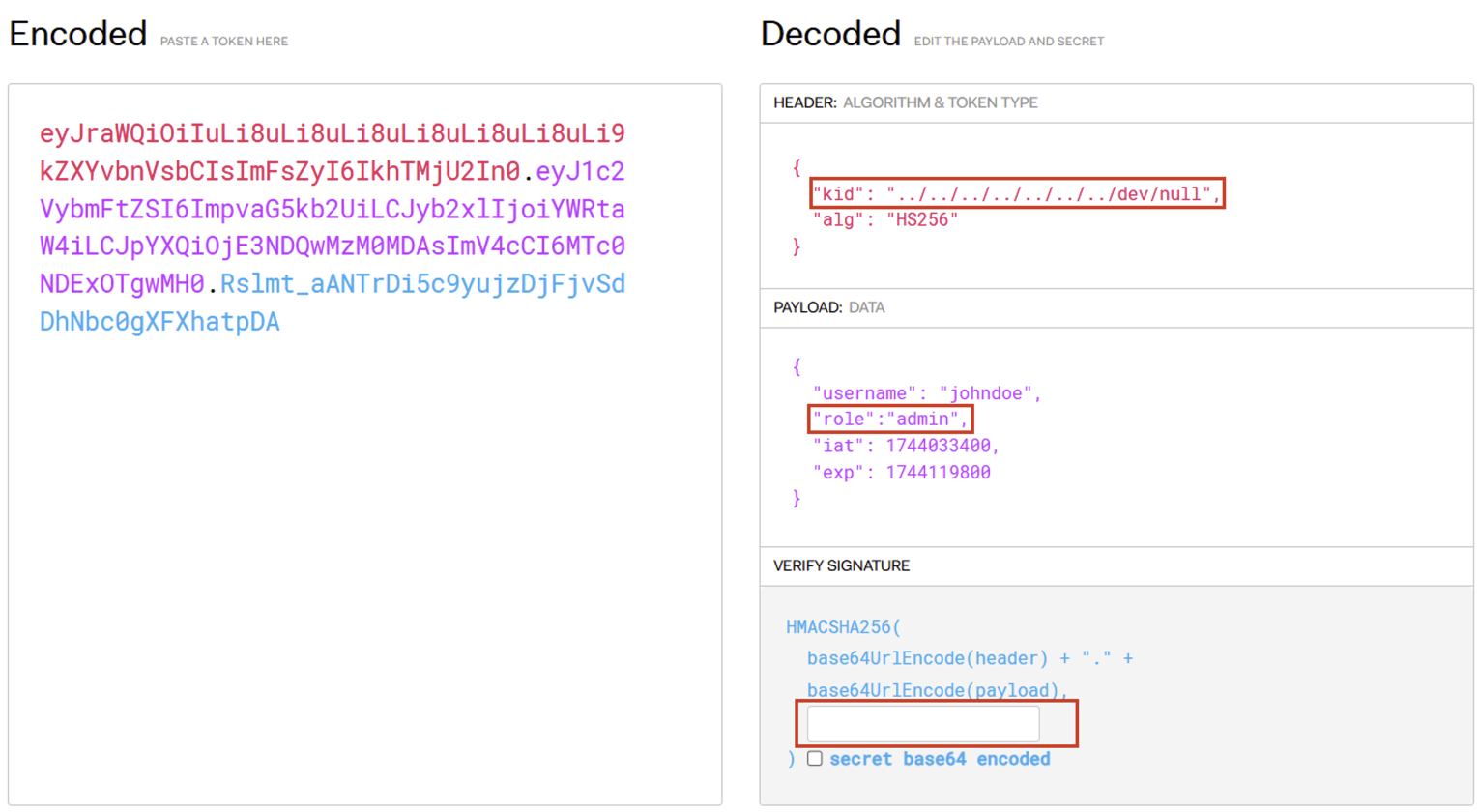 JWT signed with a null byte secret