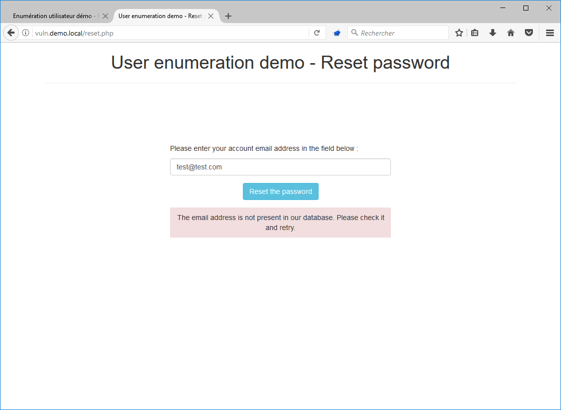 reset password user enumeration