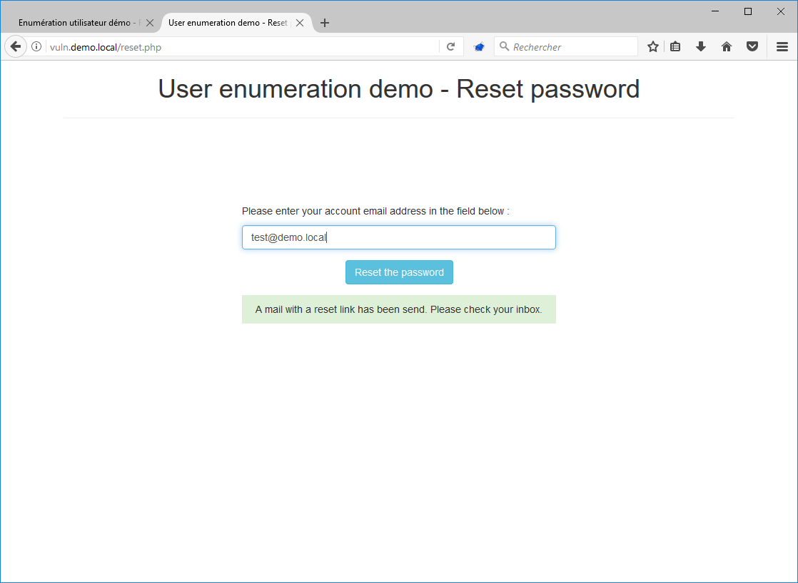 reset password user enumeration