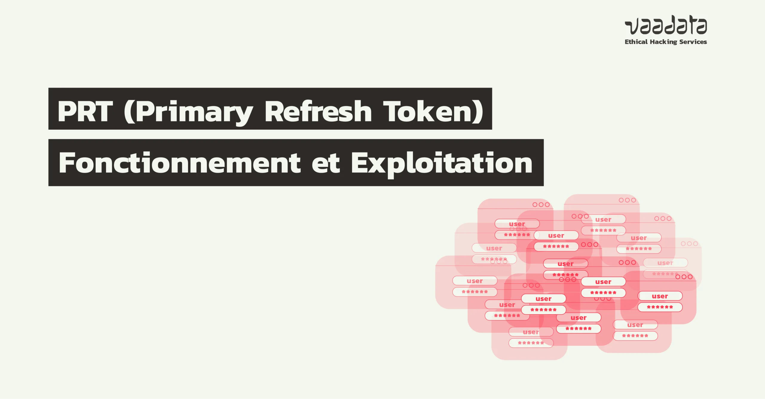 Banner title: 'PRT (Primary Refresh Token) Fonctionnement et Exploitation' with pink chat icons on the right side and a logo in the corner.