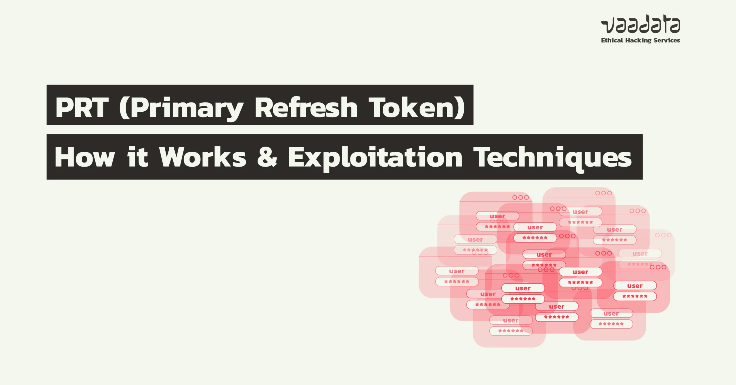 Infographic header: 'PRT (Primary Refresh Token)' and 'How it Works & Exploitation Techniques' with a pink cluster of user icons on the right and a logo in the top-right corner.